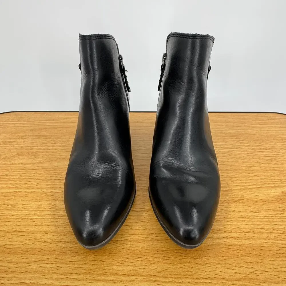 Frye Judith boots double zip women's 7 ankle bootie block heel leather black